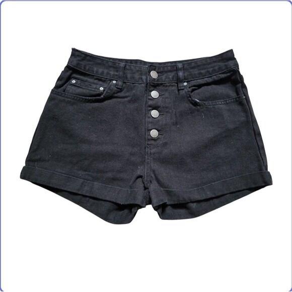 Billabong Black Button Fly Jean Shorts Size 29 Mid Rise Distressed Beach Surf - Picture 1 of 5